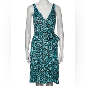 Diane Von Furstenberg Silk Teal Leopard Print Midi Dress